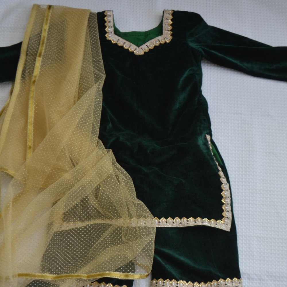Green Velvet Gharara Jumper Suit